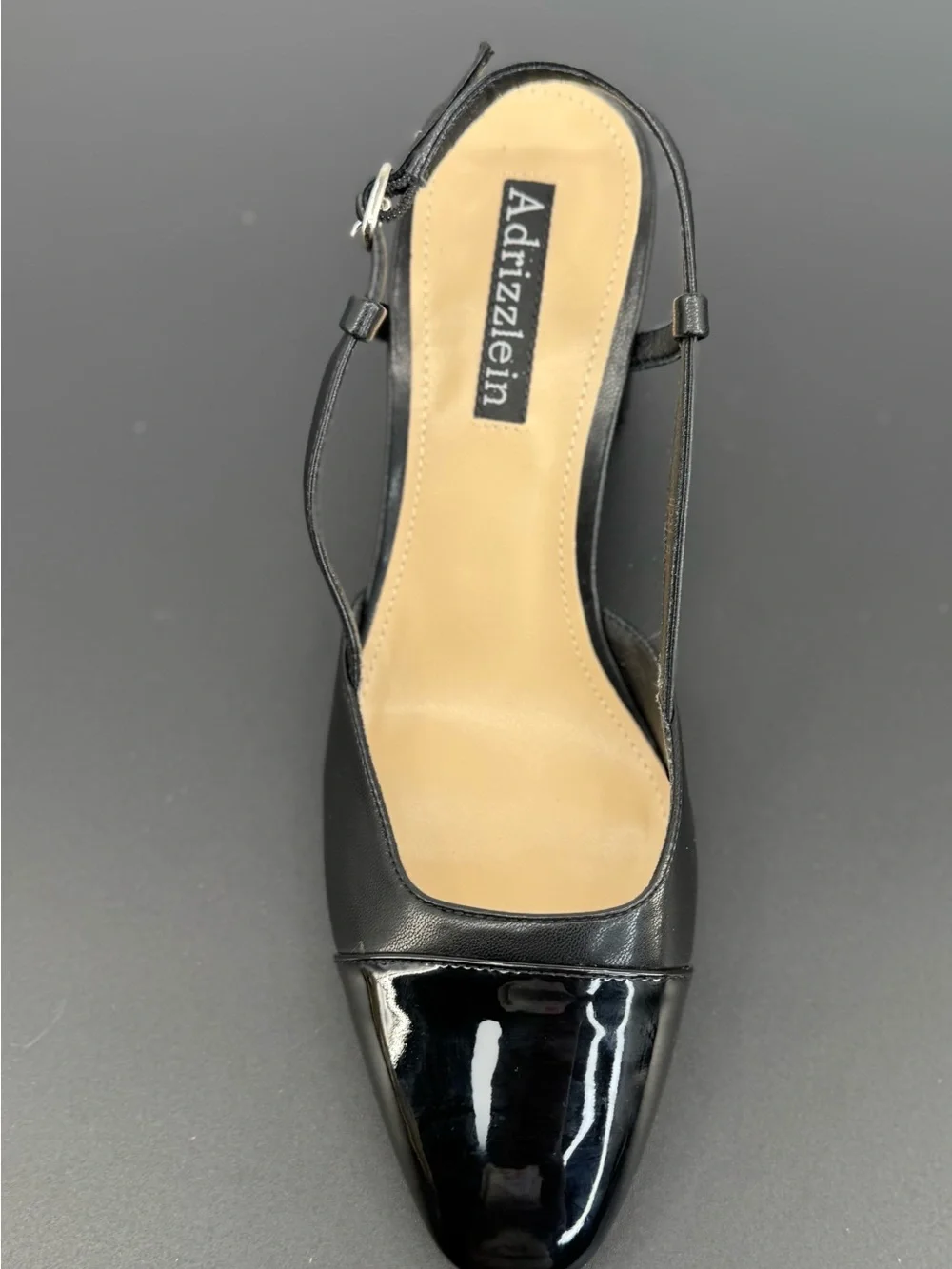 Adrizzlein Elegant Black Slingback Block Heel Pump - Women's Dress Shoe Size 8.5